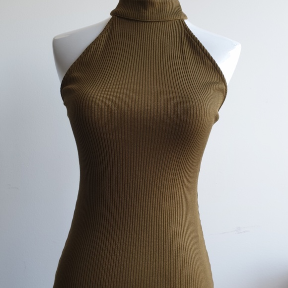 Topshop khaki green halter dress, US size 4 - Picture 2 of 5